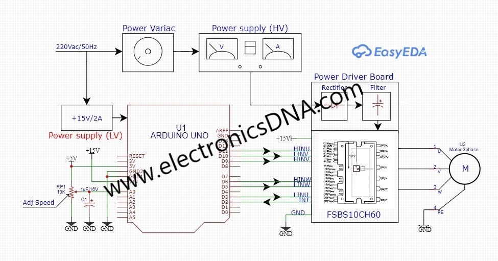 Simple VFD 3 Phase Induction Motor SinePWM using Arduino UNO