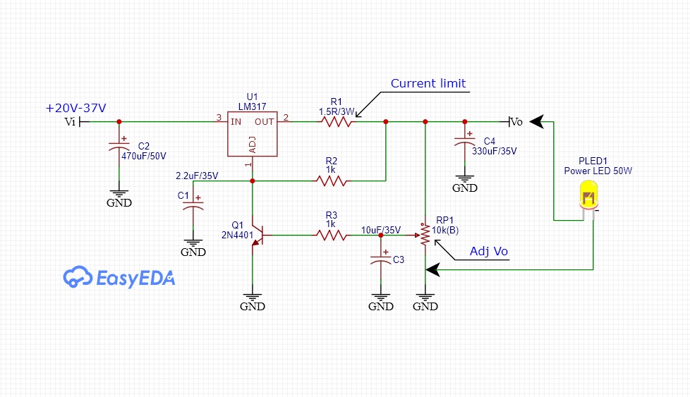 Simple Power LED driver CC and CV By LM317T