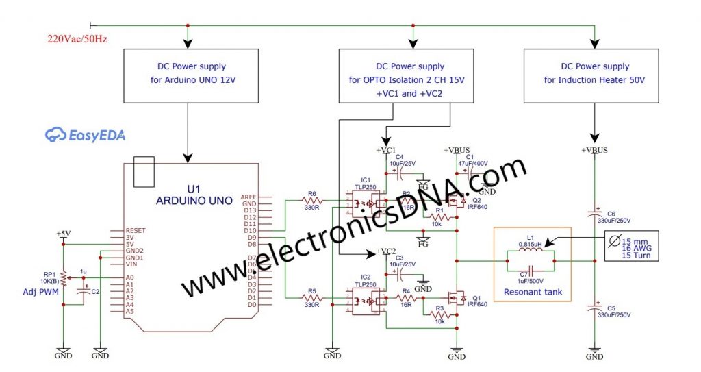 Simple Arduino UNO Control Half-Bridge Inverter for Induction Heater