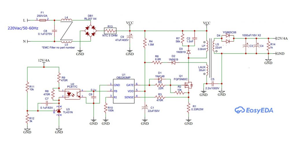 Mini Switching Power Supply Using OB2263 Flyback Converter