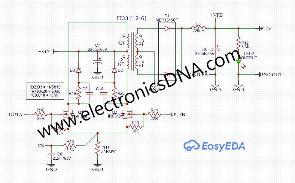 Mini Push-Pull Converter Board for UCC3808 PWM Controller