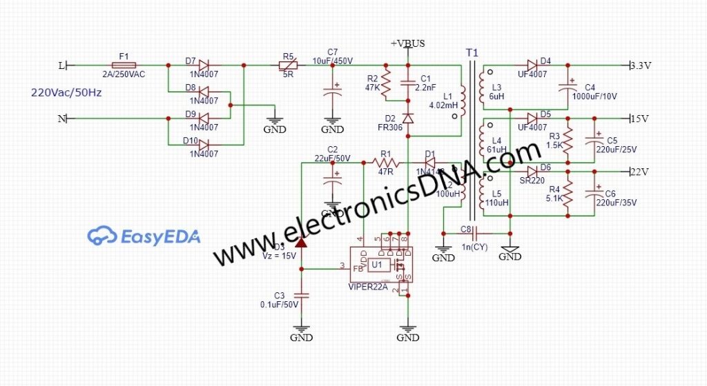 VIPer22A Control The Small Flyback Switching Power Supply