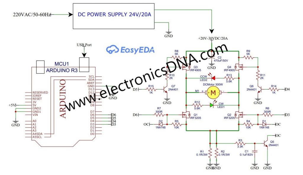 Small Size H-Bridge DC Motor Drive 300W for Arduino UNO Control