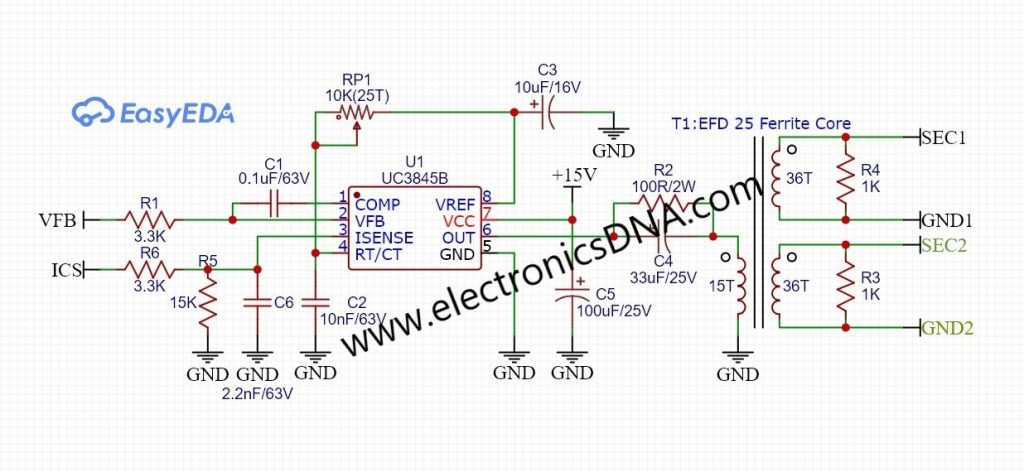 Prototype UC3845B Controllers and Pulse Transformer Board for SMPS