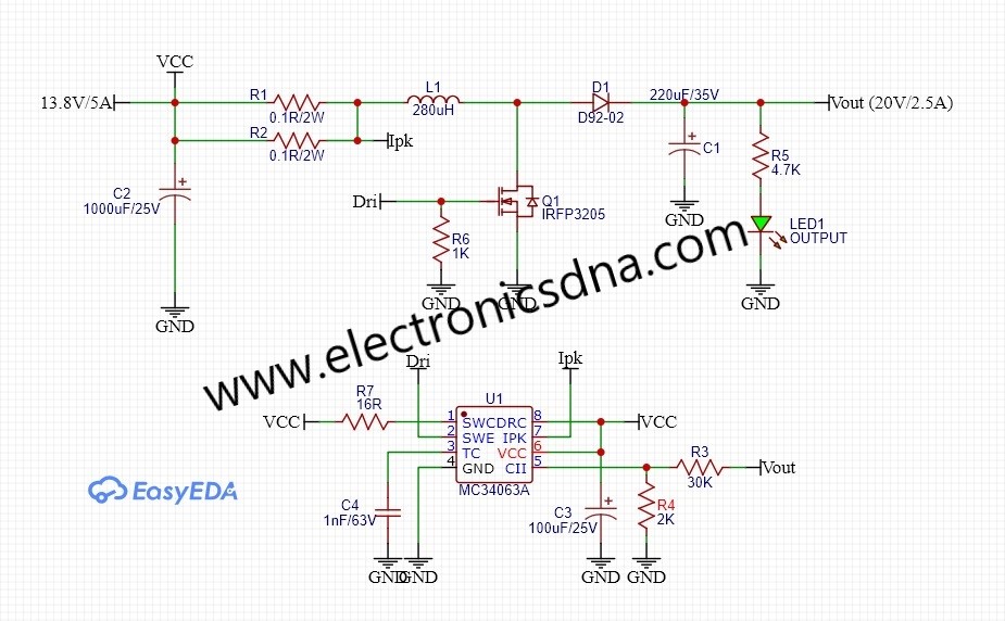 Basics MC34063A Power-up 50W for Boost Converter Topology