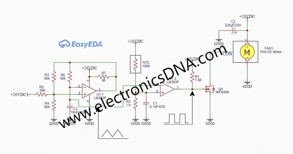 Fan Speed Control by Temperature Monitoring using Op-amp LM393