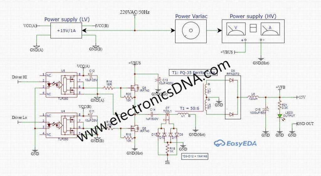 Simple Half-Bridge Topology Switching Mode Power Supply Using IR2153 (LEP)