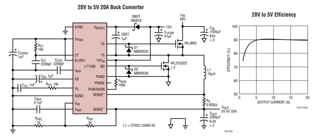 LT1339CN Analog Control DC-DC Synchronous Buck Converter Topology