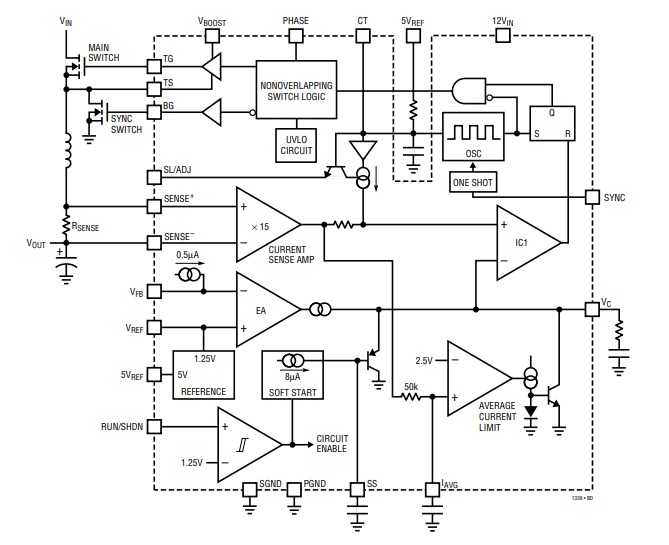 LT1339CN Analog Control DC-DC Synchronous Buck Converter Topology