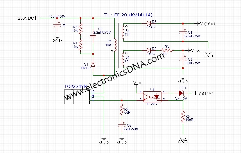 Flyback Converter Switching Mode Power Supply by Using TOP224YN