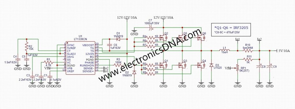 LT1339CN Analog Control DC-DC Synchronous Buck Converter Topology
