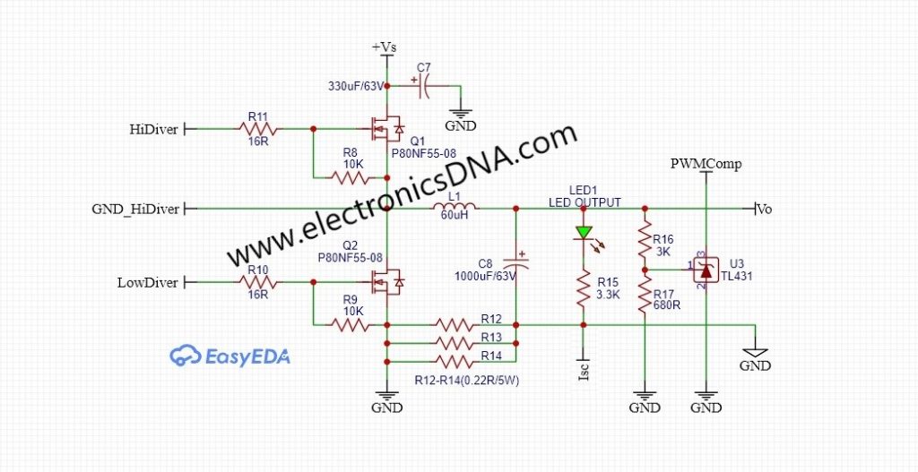 Op-amp LM393 Control DC-DC Synchronous Buck Converter