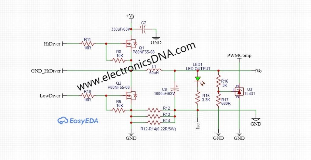 Op-amp LM393 Control DC-DC Synchronous Buck Converter