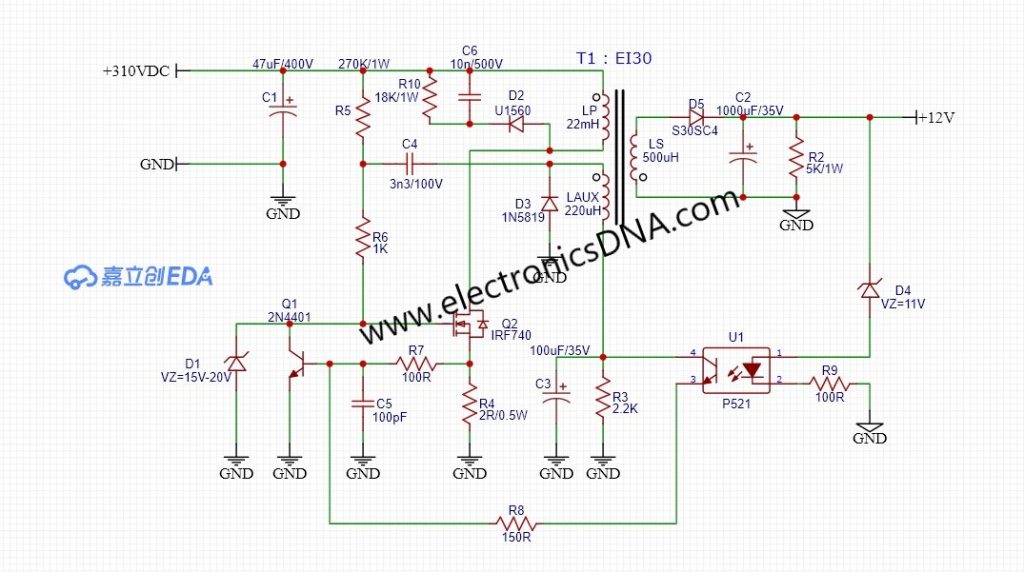 Prototype Self-Oscillating Flyback Converter SMPS