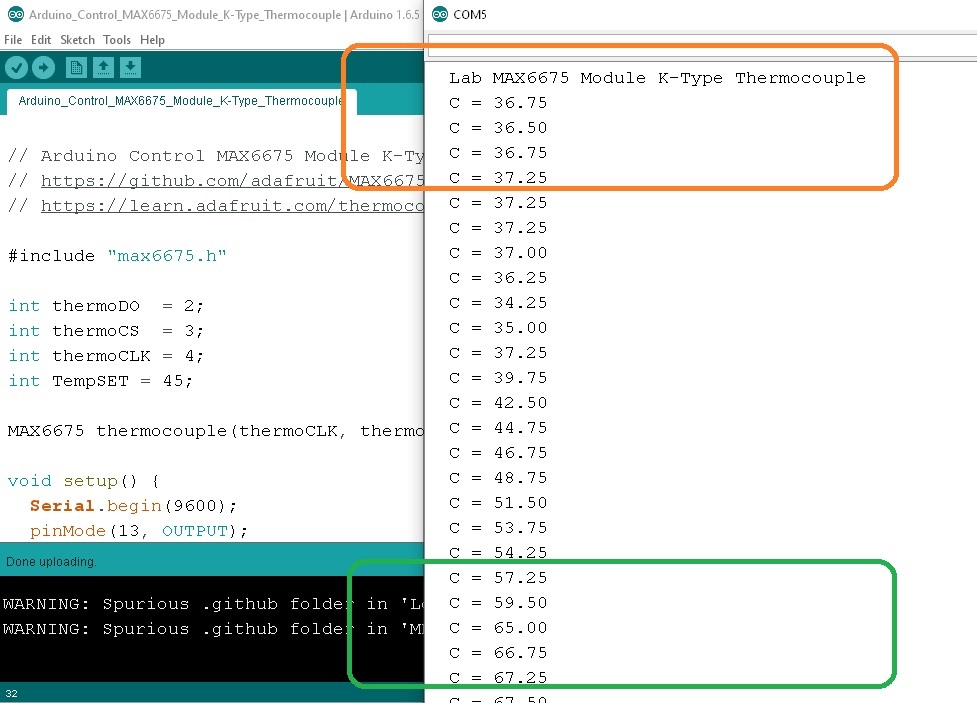 Arduino Control MAX6675 Module K-Type Thermocouple