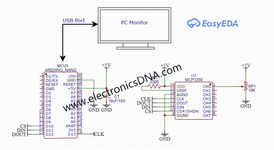 MCP3208 ADC Converter 12-Bit SPI with Arduino NANO