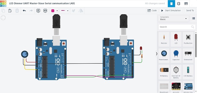 UART Master-Slave Serial Communication between two Arduino board