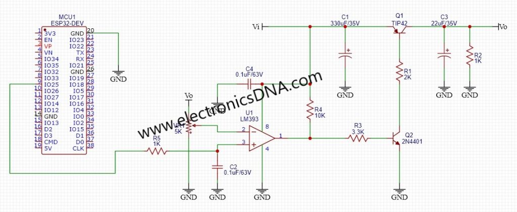 Prototype ESP32 DAC Control DC Power Supply 0-20V/1A