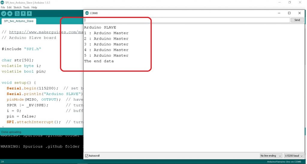 Arduino to Arduino by using SPI Communication