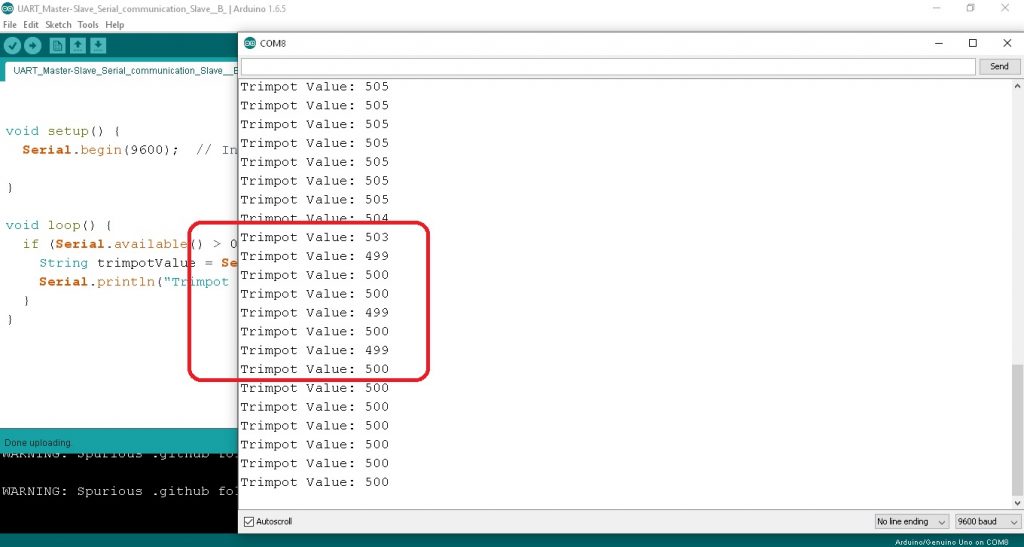 UART Master-Slave Serial Communication between two Arduino board