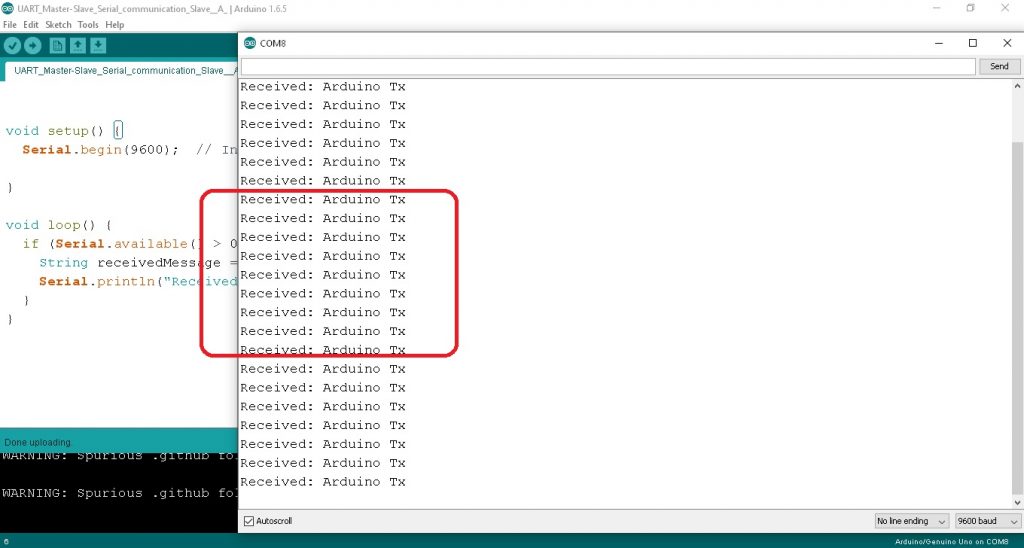 UART Master-Slave Serial Communication between two Arduino board